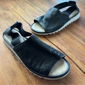 The FLEXX Black Leather Shore Line Sandals Peep Toe Comfort Platform Size 9